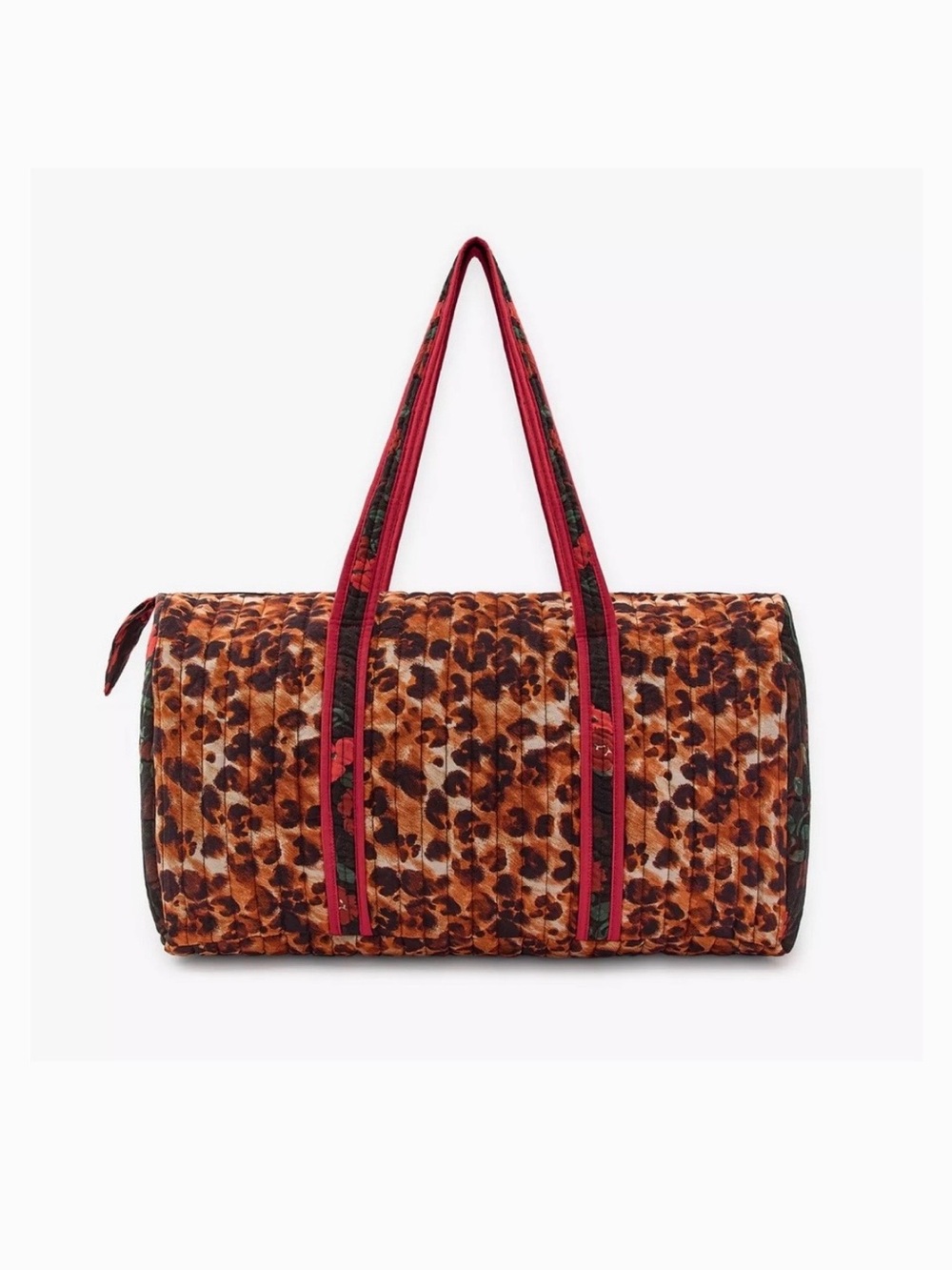 Zara Leopard Quilted Travel Tote with Red Straps
